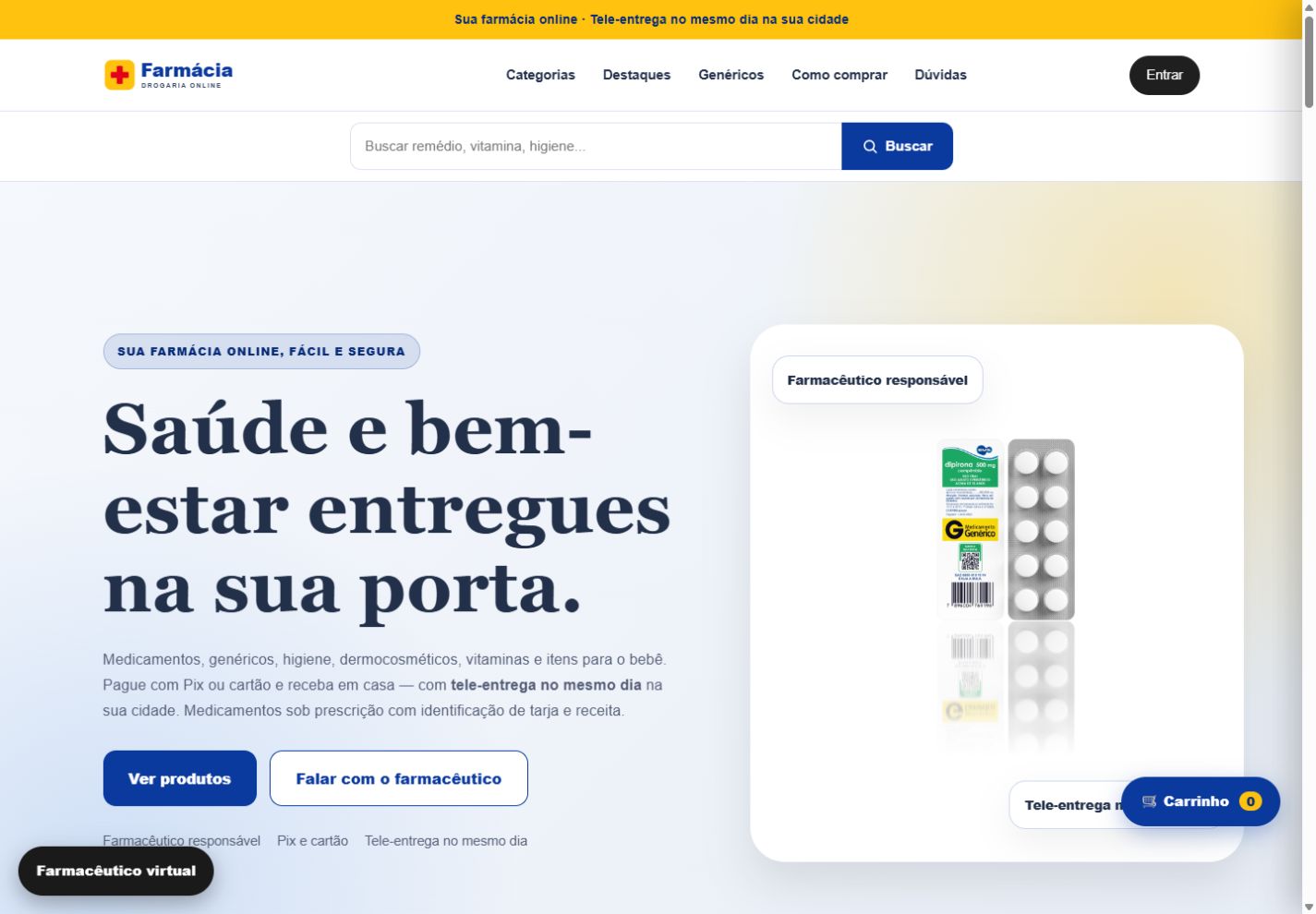 Captura real do site Farmácia Bem-Estar